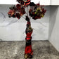 Glass Cat Vase, Red and Black Flowers with Skull and Snake