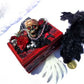 Small Red and Black Jewelry Box with a Skull and a Red Rose