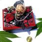 Small Red and Black Jewelry Box with a Skull and a Red Rose