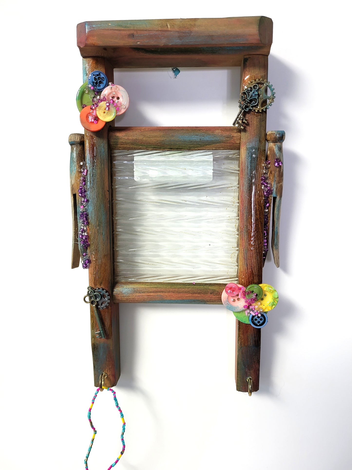 Wall Plaque, Replica of Old Glass Washboard with Hooks