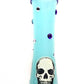 19 cm Tall Teal Colored Glass Vase with Skulls, Spikes and Resin