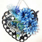 Wooden Heart Wall Decor with Lattice Heart Cut Outs, Blue Flowers