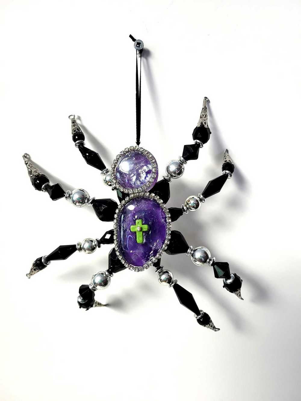 Large Beaded Spider with Glass Body and Skull Charm