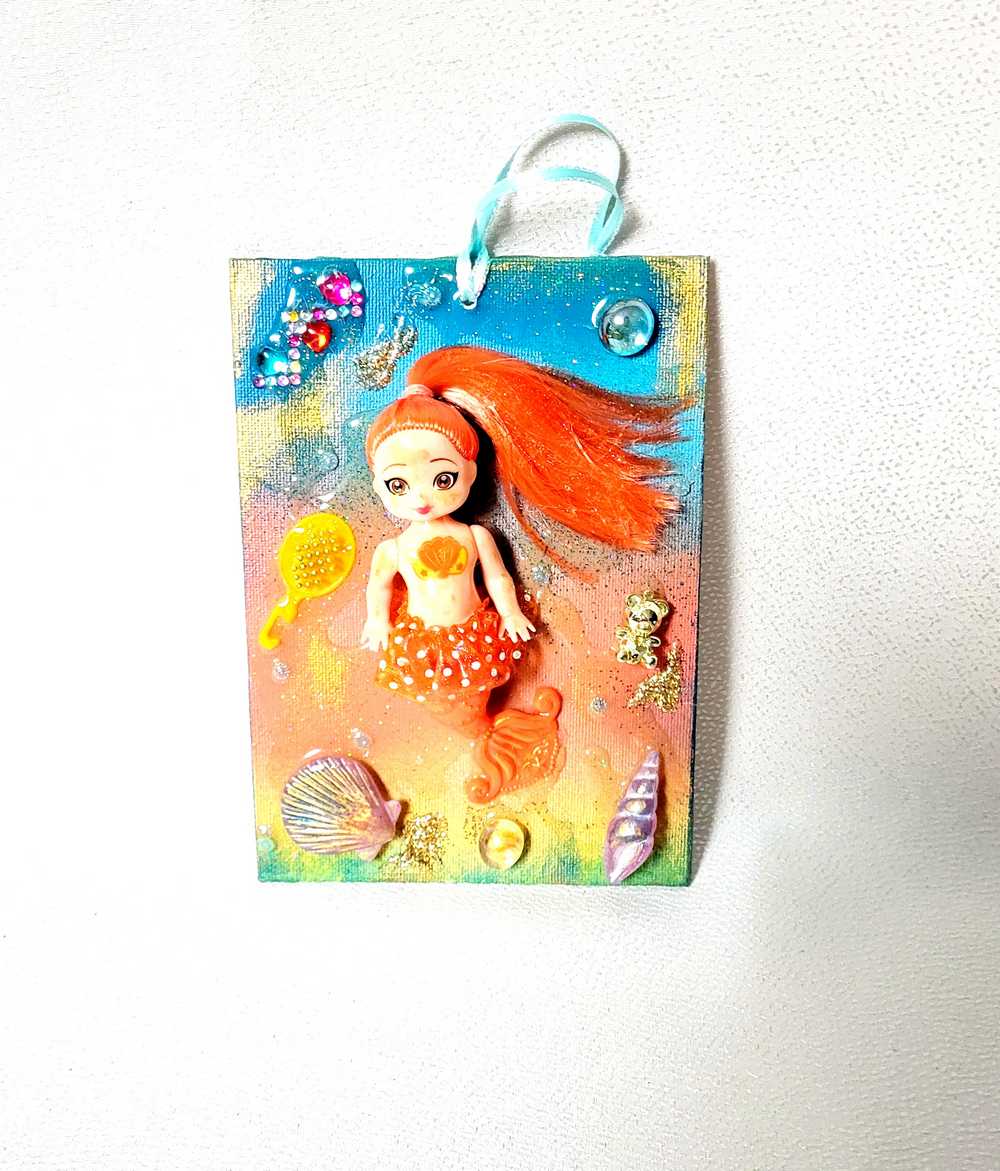 18L x 13W Orange Haired Mermaid Doll on Canvas, Art for The Kid's Room