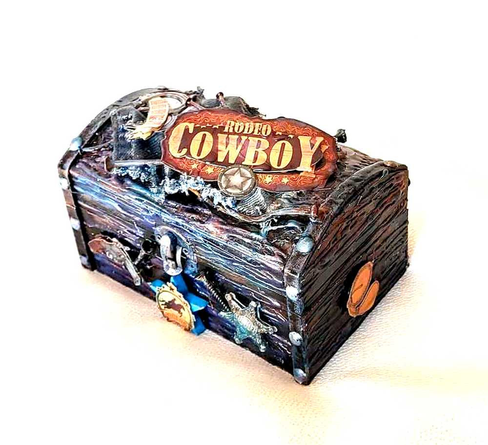 Cowboy Themed Jewelry Box, Trunk, Stash Box, Treasure Trunk