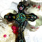 Altered Goth Wooden Cross with Skulls, Chains and Pink Buttons