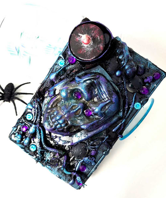 Altered Spell Book with Battery Candle, 3D Skull and Snake