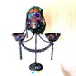 Purple Skull on Decorative Stand with Two Glass Candy Dishes