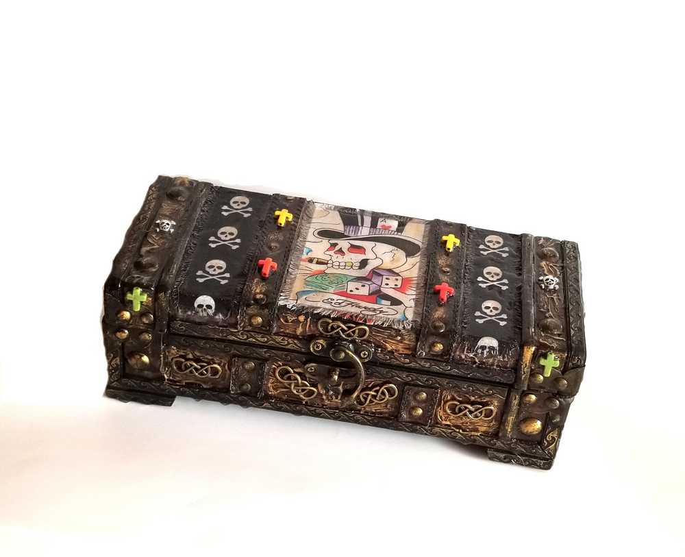 Original Recycled Jewelry/Stash Box with Skull Fabric