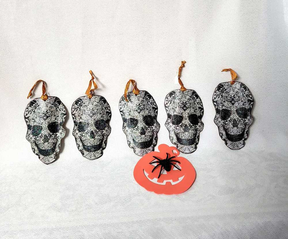 Ornament, Fabric Cut Out of a Skull with Spider Webs