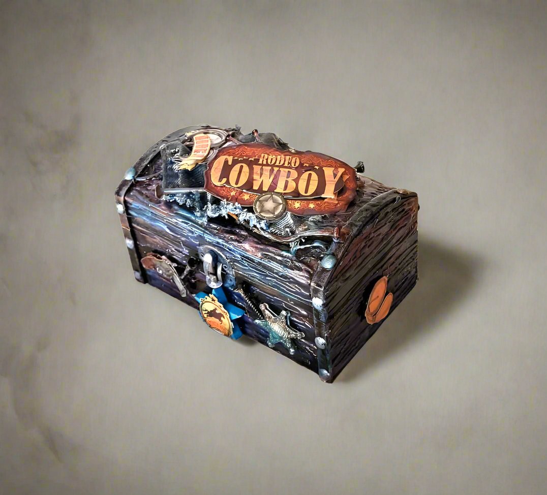 Cowboy Themed Jewelry Box, Trunk, Stash Box, Treasure Trunk