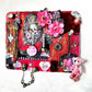 Unique, Red Velvet Skull with Pink Flowers and Picture Frame, Wall Plaque