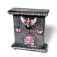 Black and Pink Mantel Clock with Fabric Skull with Wings
