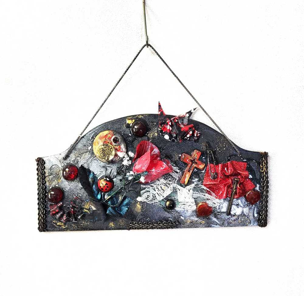 Naughty Lady Bug Wall Hanger with a Red Rose