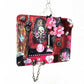 Unique, Red Velvet Skull with Pink Flowers and Picture Frame, Wall Plaque