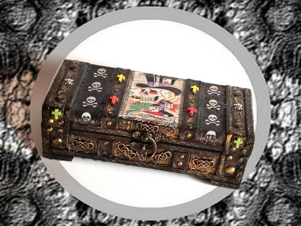 Original Recycled Jewelry/Stash Box with Skull Fabric