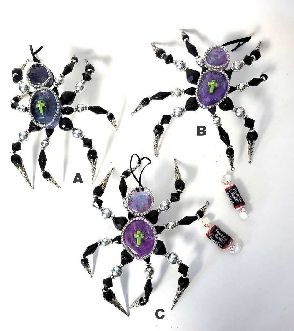 Large Beaded Spider with Glass Body and Skull Charm