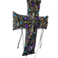 Black Cross With Skulls and Gears in Purple and Teal Rhinestones