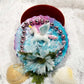 Recycled Round Jewelry Box with a Flying Pink Unicorn and a Daisy