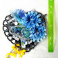 Wooden Heart Wall Decor with Lattice Heart Cut Outs, Blue Flowers