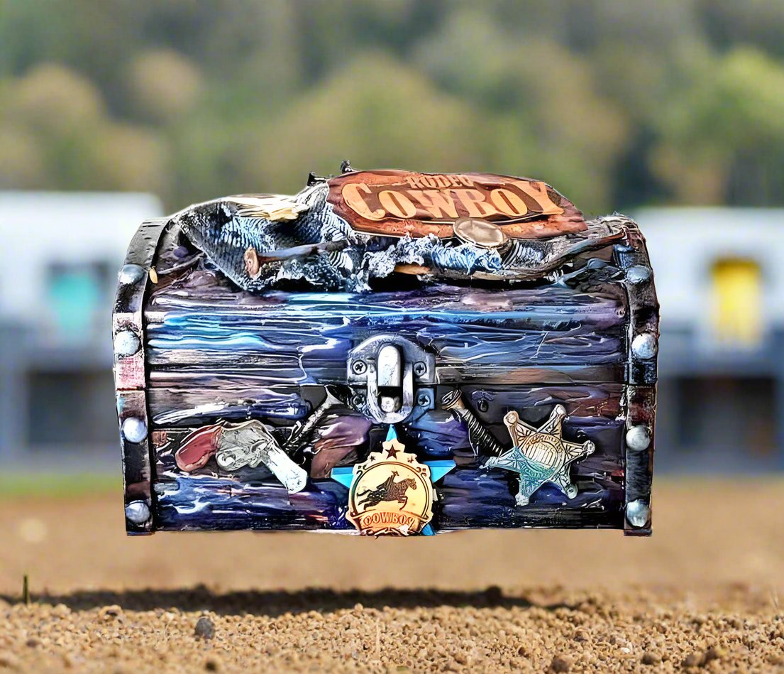 Cowboy Themed Jewelry Box, Trunk, Stash Box, Treasure Trunk