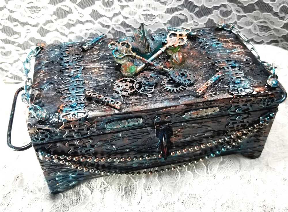 Goth, Punk, Metal Head Stash Container, Jewelry Box with Gears and Keys