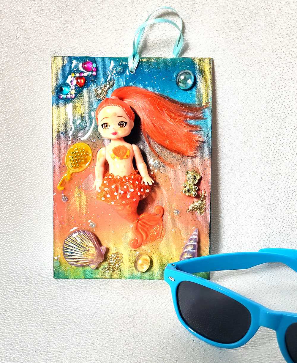 18L x 13W Orange Haired Mermaid Doll on Canvas, Art for The Kid's Room