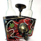 Double Wooden Wine Box, Carrier, Holds 2-750ml Bottles, With Skull and Red Lace