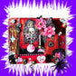Unique, Red Velvet Skull with Pink Flowers and Picture Frame, Wall Plaque