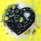 Wall Decor Wooden Heart Plaque with Teal, Yellow and Black, Punk Design