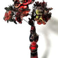 Glass Cat Vase, Red and Black Flowers with Skull and Snake