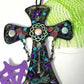 Wooden Cross with Chains, Buttons, Rhinestones, Gears and Skulls