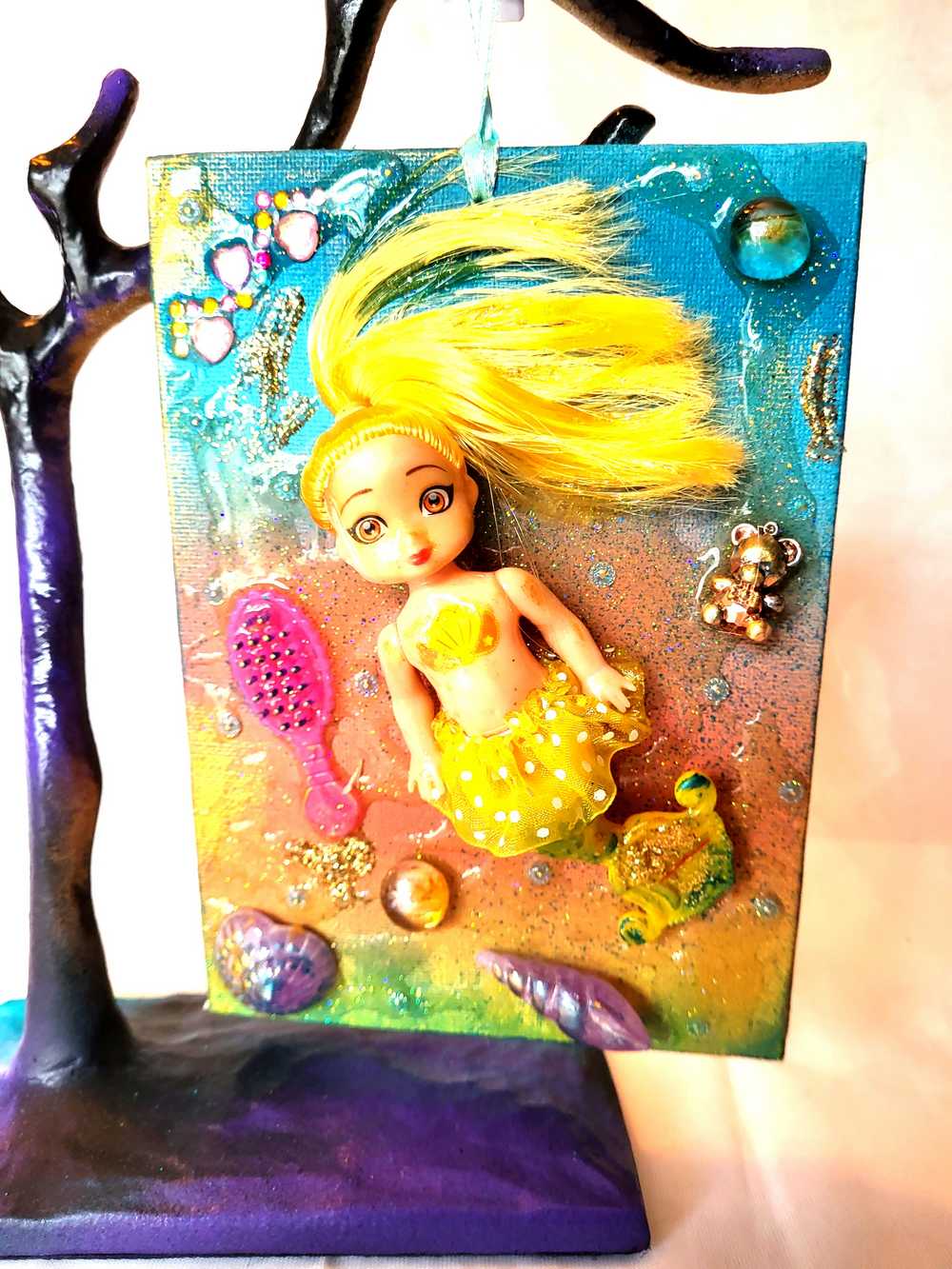 18L x 13W cm Canvas with Blond Mermaid Doll, Wall Hanger for Child's Room