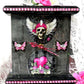 Black and Pink Mantel Clock with Fabric Skull with Wings