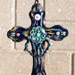 Altered Goth Wooden Cross with Skulls, Chains and Pink Buttons