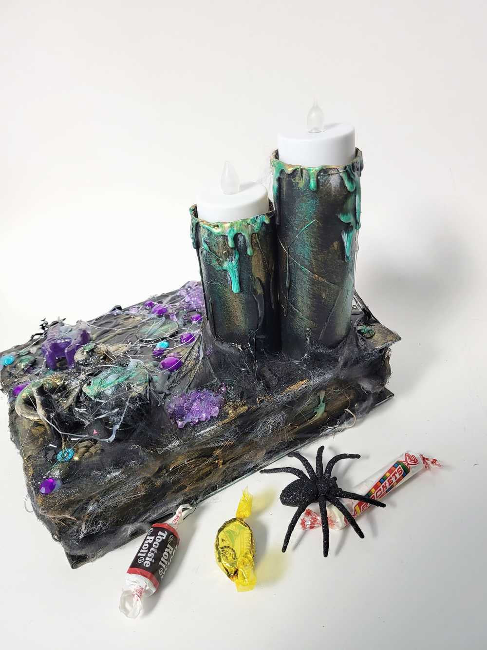 Altered Book of Spells with 3 Battery Operated Candles