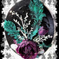 Black Oval Canvas 3D Art with Deep Purple Flowers and Shells
