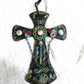Wooden Cross with Chains, Buttons, Rhinestones, Gears and Skulls