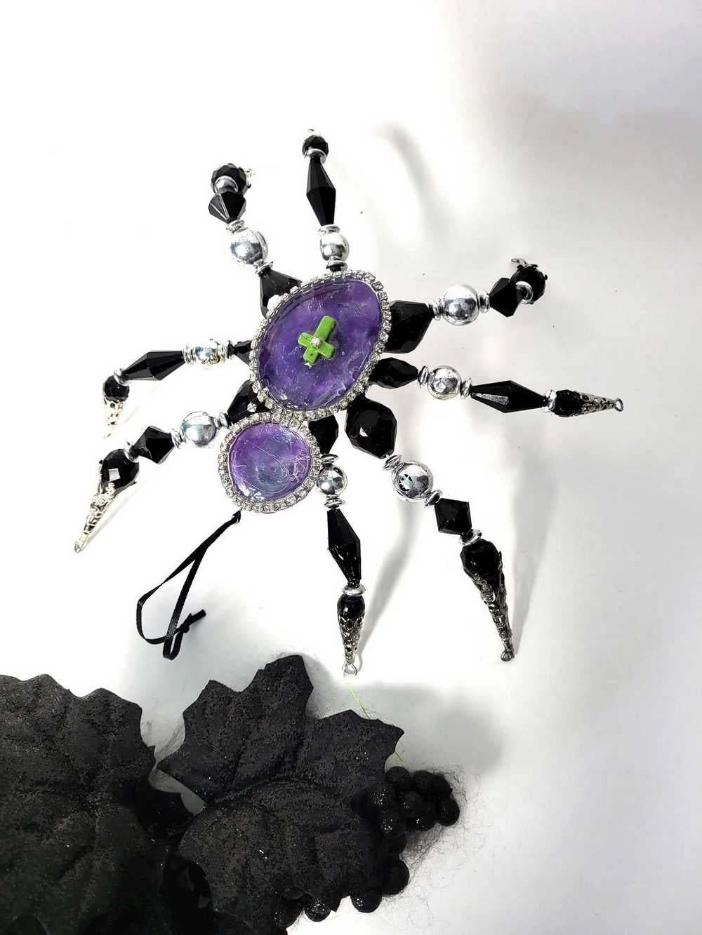 Large Beaded Spider with Glass Body and Skull Charm