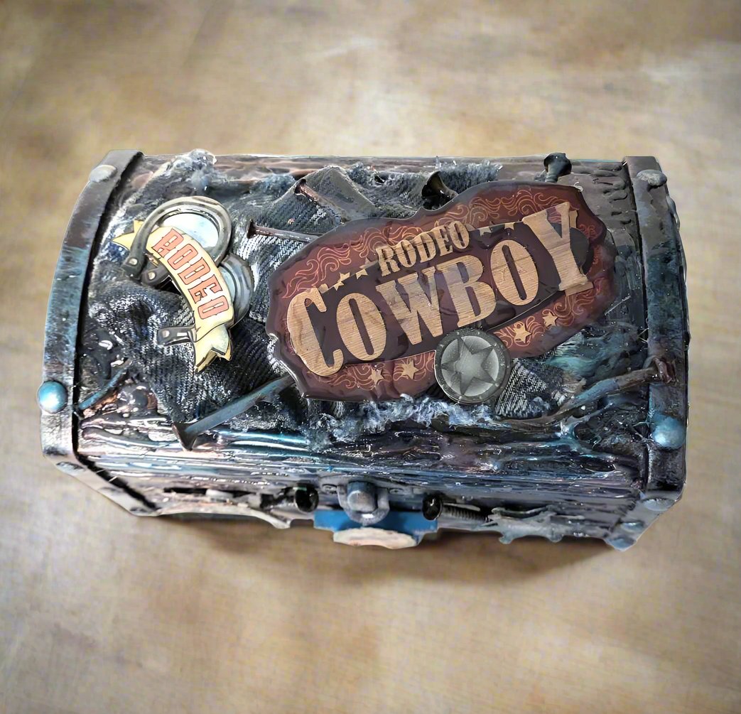 Cowboy Themed Jewelry Box, Trunk, Stash Box, Treasure Trunk