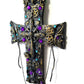 Black Cross With Skulls and Gears in Purple and Teal Rhinestones