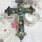 Altered Wood Goth Cross with Blue Stone and Gems