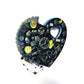 Wall Decor Wooden Heart Plaque with Teal, Yellow and Black, Punk Design