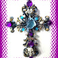 Plastic Cross and Skull Ornament with Teal and Purple Rhinestones