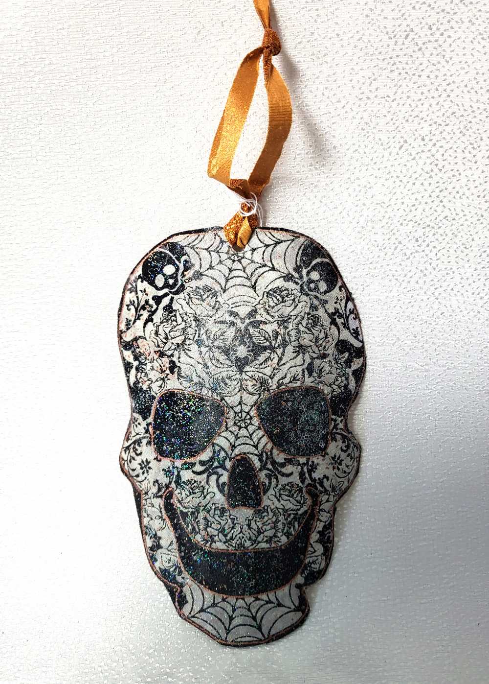 Ornament, Fabric Cut Out of a Skull with Spider Webs