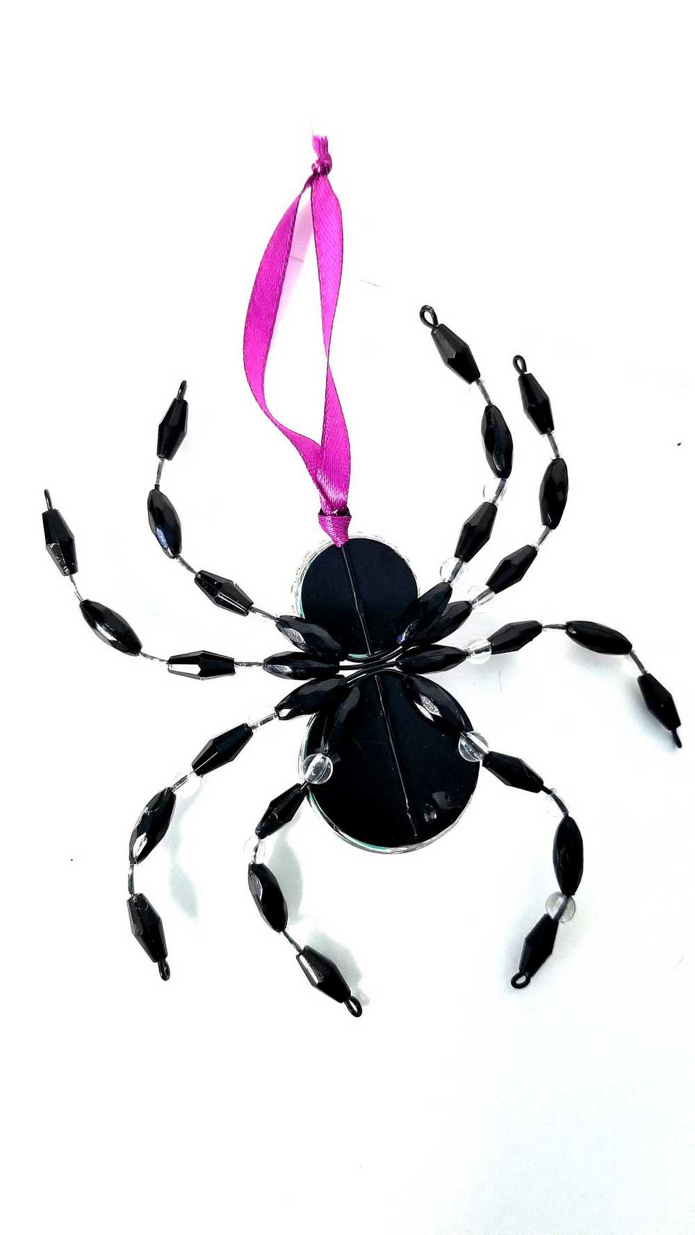 Black and Clear Beaded Spider with Skull Head and Cross Ornament