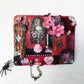 Unique, Red Velvet Skull with Pink Flowers and Picture Frame, Wall Plaque