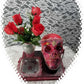Red Skull and Roses in Resin in a Vintage Candy Dish