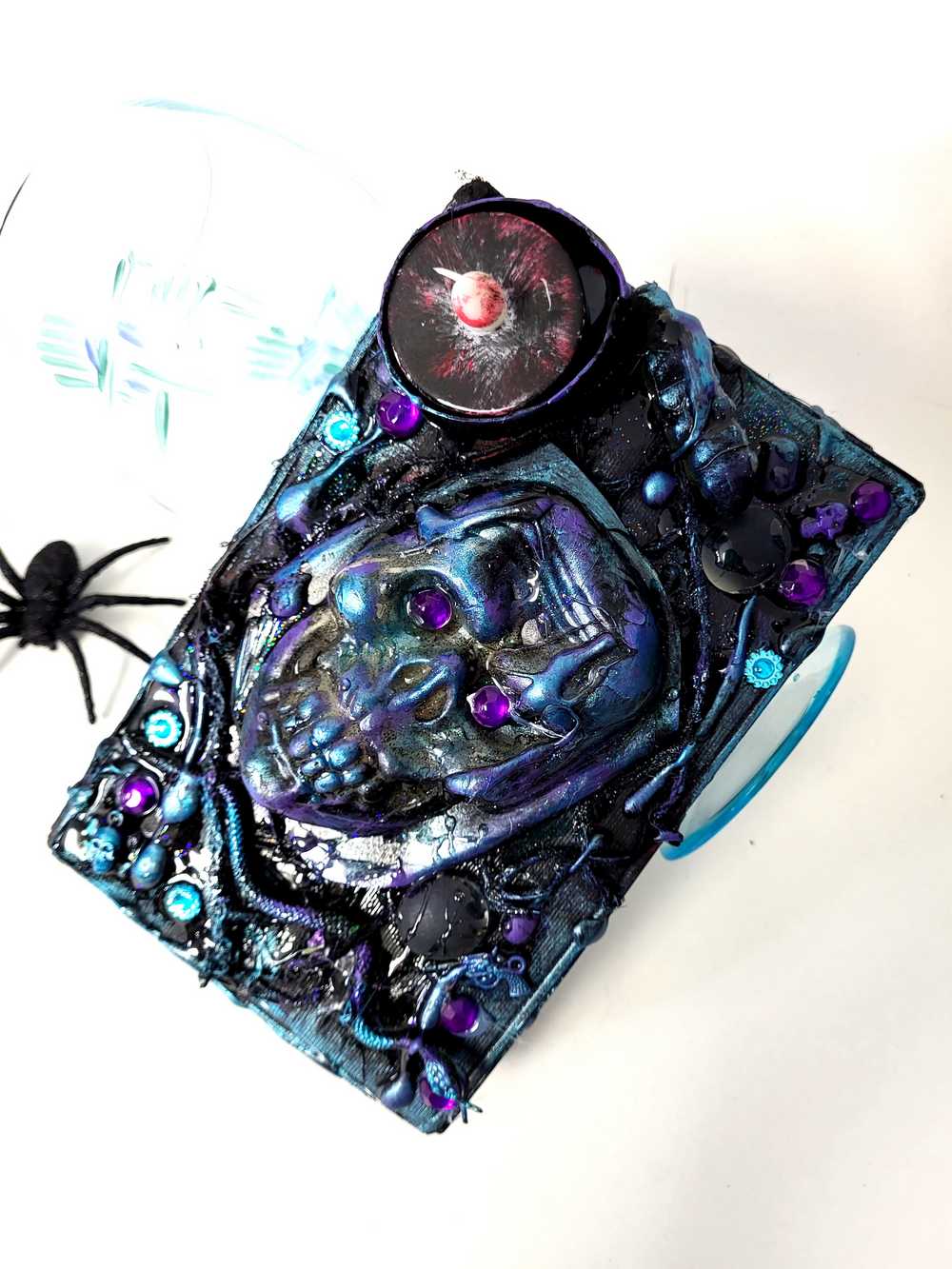 Altered Spell Book with Battery Candle, 3D Skull and Snake