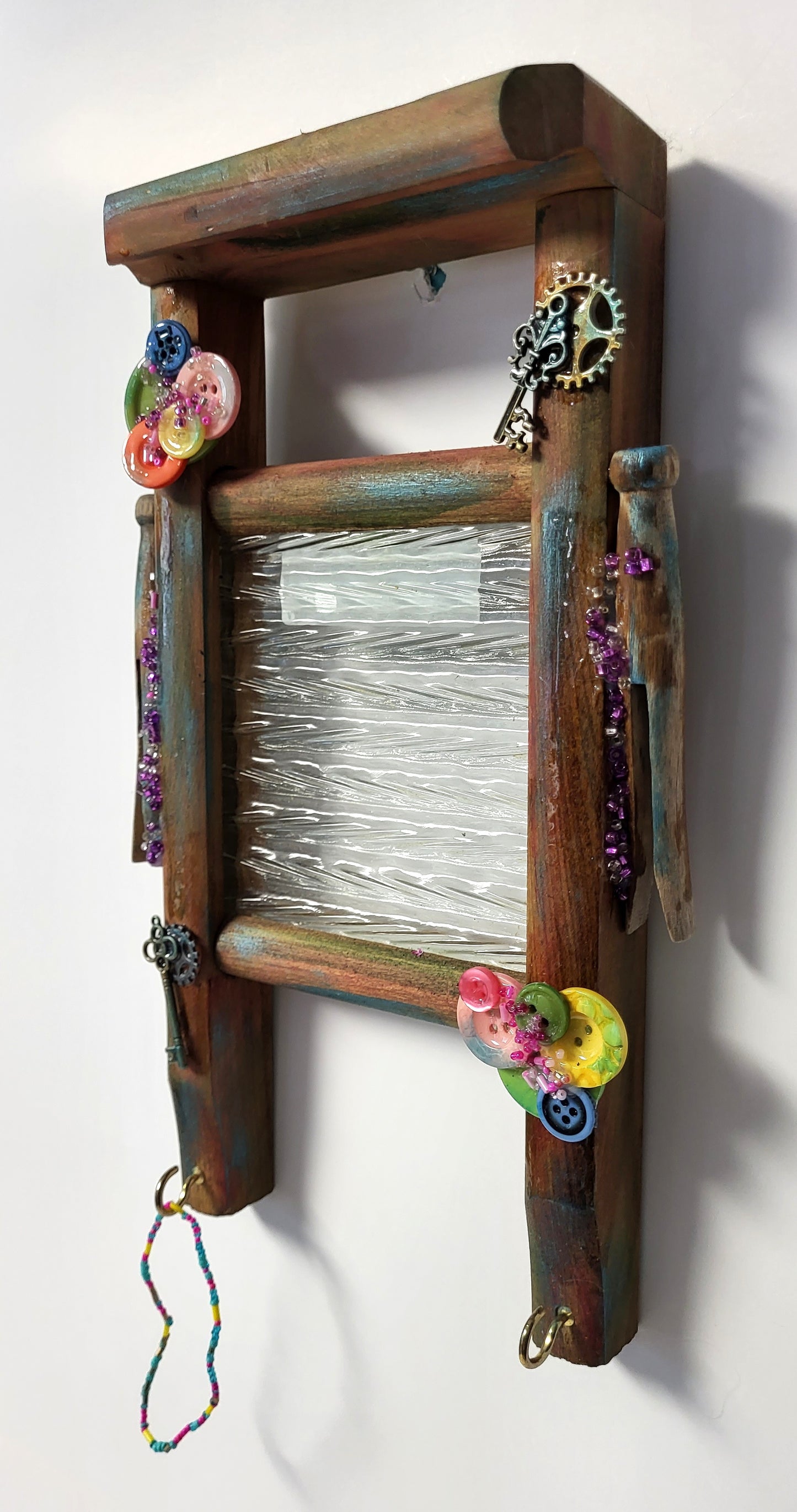 Wall Plaque, Replica of Old Glass Washboard with Hooks To Hang Keys etc.